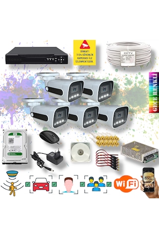5 Kameralı Yapay Zekalı Gece Renkli Fullhd Kamera Seti 784w-108