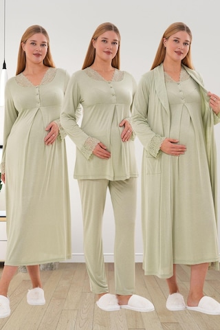 Mecit Pijama Mecit 6332 Yeşil Sabahlık Gecelik Pijama Hamile Lohusa Set