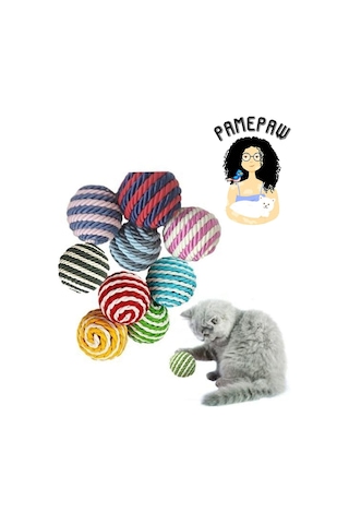 Ip Sarma Renkli Kedi Oyun Topu 4 Cm 1 Adet Kedi Oyuncağı