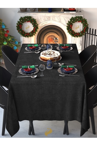 Kadife Dokulu Panter Siyahı Dertsiz Masa Örtüsü Panter Siyahı