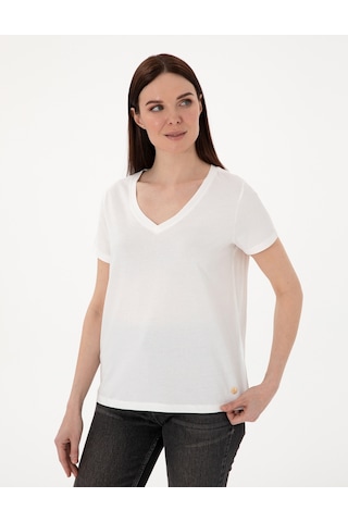 Pierre Cardin Kadın Beyaz Tişört Basic 50305749-vr013 Beyaz