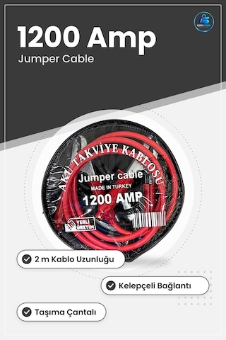 Akü Takviye Kablosu Amp 2 M Araç Bağlantı Kelepçeli Jumper Cable
