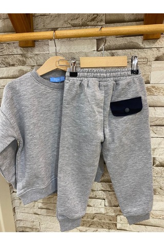 Lacıel Parıs Kapak Cepli Çocuk Eşofman Takım Gri