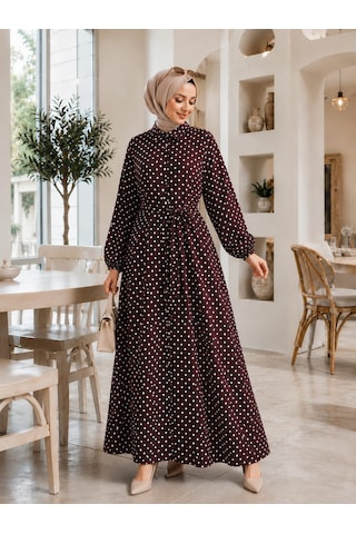 %100 Pamuklu-puantiye Desenli Mango Kumaş Kuşaklı Gömlek Elbise Yan Cepli 135 Cm Kahverengi %100 Pamuklu-puantiye Desenli Mango Kumaş Kuşaklı Gömlek Elbise Yan Cepli 135 Cm Kahverengi