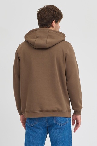 Erkek Kahverengi Standart Fit Normal Kesim Içi Polarlı 3 Iplik Kapüşonlu Pamuklu Sweatshirt Kahverengi