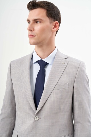 Morven Erkek A. Mavi Poliviskon Trend Çizgili Desen Slim Fit Mono Yaka Takım Elbise 24ys001009311 A. Mavi