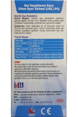 Itek Nys3 Doğalgaz Lpg Gaz Alarm Cihazı