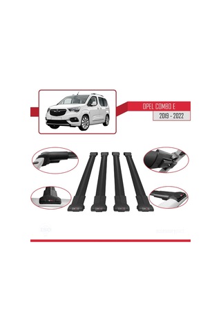 Opel Combo E 2019-2022 Arası İle Uyumlu Fly Model Ara Atkı Tavan Barı Siyah 4 Adet Bar