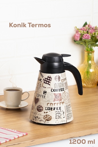 Porsima 161704-008 Desenli 1,2l Konik Termos Sıcak Ve Soğuk İçecek Saklama Termosu Çok Renkli