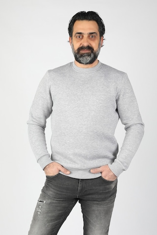 Erkek Sıfır Yaka Ribanalı Sweatshirt Gri