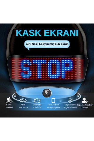 Teknofun Akıllı Kask Led Ekranı - Bluetooth App Kontrollü Sinyal Ve Hız Göstergeli - 1 Adet