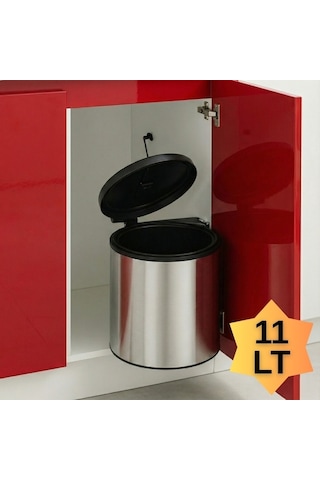 Cassone Dolap İçi Krom Metal Luks Çöp Kovası 11 Lt , Otomatik Açılır Kapaklı