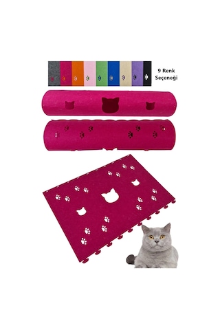 Kedi Oyuncağı Tüneli 1. Kalite 3mm Keçeden Geçmeli Kedi Ve Pati Figürlü 9 Renk A2