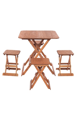 Modermo 4 Kişilik Katlanır Tabureli Masa Seti - 70x70 Cm Grup A Ceviz