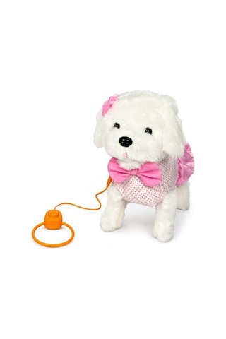 Peluş Tasmalı Yürüyen Köpek Oyuncak, Pembe Fiyonklu Sevimli Peluş Köpek, Hareketli Evcil Hayvan Oyuncağı, Çocu