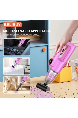 Fochsia Belıbuy Kablosuz Taşınabilir El Süpürgesi Pembe 2 Çekirdek Hafif Led Işıklı 3kpa Emiş 2000mah Şarjlı Ev Ofis Araç Temizliği