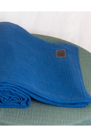 4 Katlı Müslin Yatak Örtüsü - Battaniye Pike %100 Organik Pamuk Dört Mevsim Yumuşak Çift Kişilik Lacivert