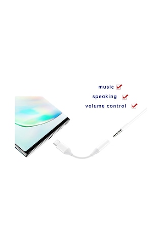 Samsung Uyumlu S21 Fe Kulaklık Dönüştürücü Type-c Aux Kablo Beyaz