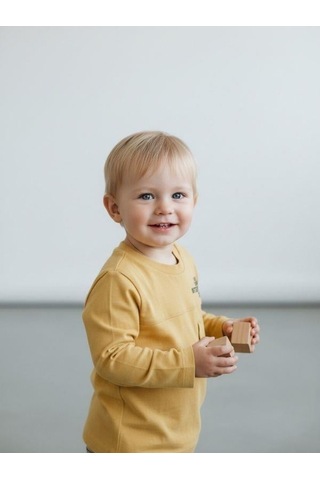 Zekids Erkek Bebek Pamuklu Yazı Detaylı İnce Uzun Kollu T-shirt-16860 Sarı