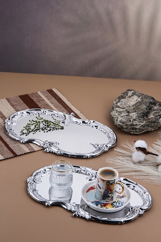 Artnova Karizma Desenli Gümüş Kahve Ve Sunum Tepsisi 6 Adet