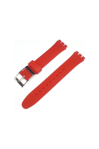17mm Swatch Uyumlu Chrono Model Slikon Saat Kordonu - Kırmızı Çok Renkli