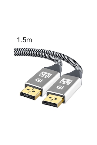Sones 1,5 M 1,4 Sürüm Dp Kablosu Altın Kaplama Arayüz 8k Yüksek Çözünürlüklü Ekran Bilgisayar Kablosu 30 Awg Od: 6,3 Mm Naylon Örgülü Gümüş