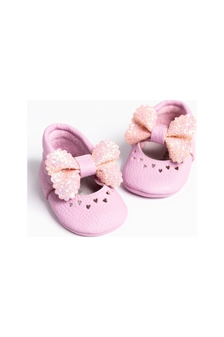 Le Mabelle Pembe Pullu Fiyonklu Deri Kız Bebek Makosen Pembe