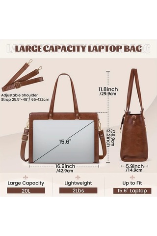 Xuweiwei Nubıly Kadın 15.6 Inç Vintage Siyah Faux Leather Profesyonel Laptop Çantası İş Ofis Sırt Çantası Açık Mavi