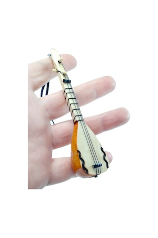 Ahşap Küçük Bağlama Dikiz Ayna Süsü El Yapımı Hediyelik Aksesuar 10 Cm, Minyatür Saz