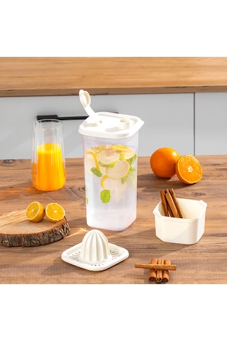 Porsima 1110 Detoks Sürahi & Limonluklu Matara Şeffaf-beyaz 2 Lt