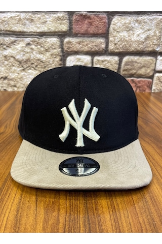 Hamze Ny Newyork Nakışlı Hiphop Snapback Rapper Drip Şapka Cap Siyah - Bej