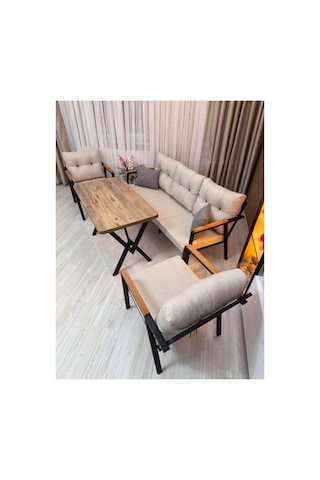 Houseart Vera 3+1+1 + Masa , Balkon, Bahçe - Cafe , Teras , Metal Kanepe Koltuk Takımı , Yemek Masası ,çay Seti Krem