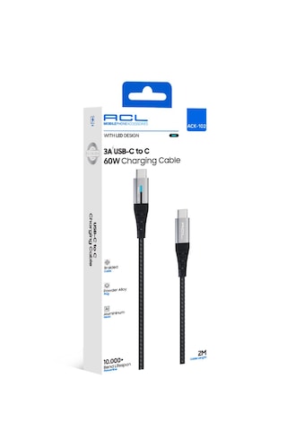 Ack-102 Usb-c To Usbc / Type To Type C 60 Watt Şarj Kablosu 2 Metre Uzun Örgülü