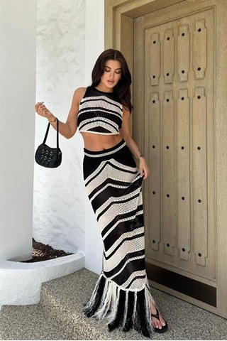 Lenny Püskül Detaylı Crop Takım 9863 Ekru