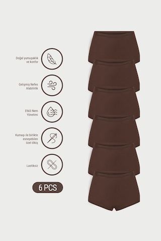 Auw Kadın Lastiksiz Pamuklu Modal Basic Boyshort 6'lı - Softfit Bitter