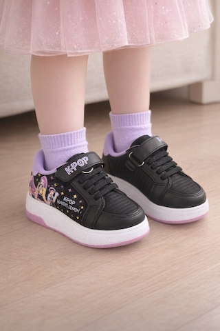 Mini Bonito Kız Çocuk Desenli Simli Günlük Sneaker Ayakkabı Siyah