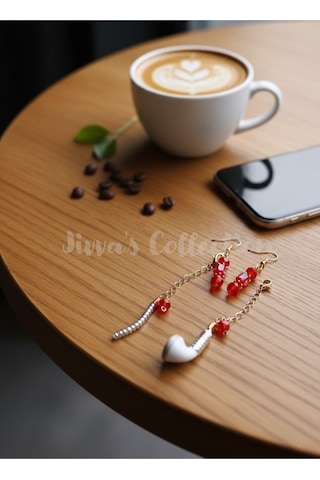 Bluetooth Kulaklık Kayıp Önleyici.kırmızı Boncuklu Küpe Ve Çıkarılabilir Kulak Tutucu. Özel Tasarım