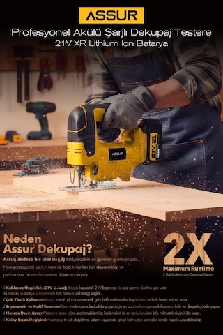 Assur ASR857 21V Çift Akü Dekupaj Testere Sarı