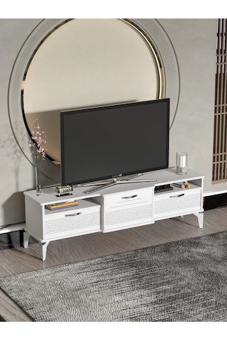 Tv Sehpası Tv Ünitesi Vera Beyaz Çizgili 5053 Çok Renkli