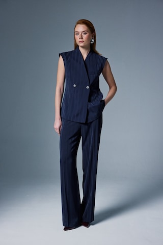 Sateen Anna Çizgili Pantolon - Lacivert-137094 Lacivert