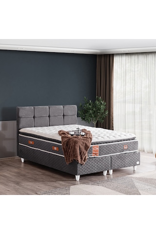 Gümüş Çift Kişilik Baza Başlık Real Pedli Yatak Seti Antrasit 160 x 200