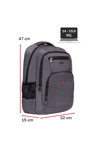 Dada 03 Usb Aparatlı Gri Laptop Sırt Çantası 15,6 İnç Geniş İç Hacim Darbe Emici Koruma
