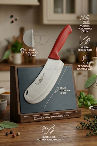 Lazbisa MFT-525 Silver Serisi Pide Börek Bıçağı Mutfak Bıçak Salata Pizza Bıçağı Kırmızı