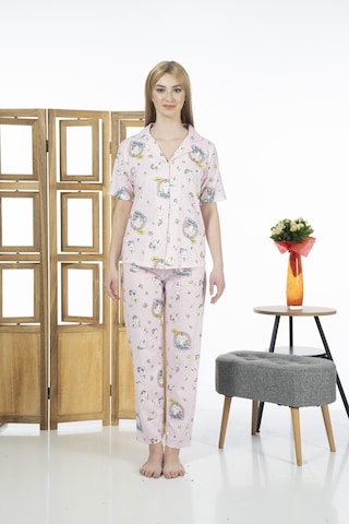 Estiva 24125 Kadın Kittycorn Kısa Kol Önden Düğmeli Yazlık Penye Pijama Takımı 001