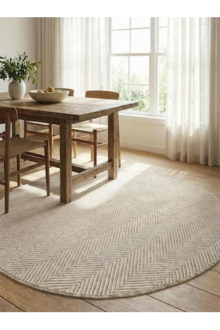 Yuvarlak Sisal Elit 1002 Gri Hasır Görünümlü Modern Salon Oturma Odası Dört Mevsim Halı Bej Bej