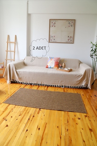 2'li Kolları Örten Koltuk Örtüsü 180x300 Battal Boy Bej Bej