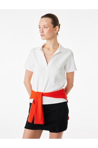 Koton Regular Fit Kısa Kollu Kesik Polo Yaka Tişört Beyaz 6sak50190ek Beyaz