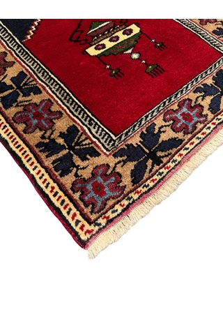 El Dokuma Küçük Taşpınar Namazlık 74x96 Kırmızı Küçük Seccade Yün