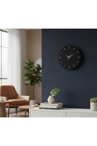 Stil Modern Duvar Saati 45 Cm Siyah-gümüş Siyah Gümüş