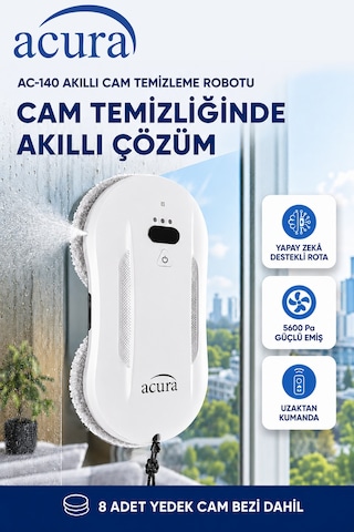 Acura AC-140 Sıvı Püskürtmeli Aı Cam Silme Robotu Uzaktan Kumandalı + 8 Yedek Ped